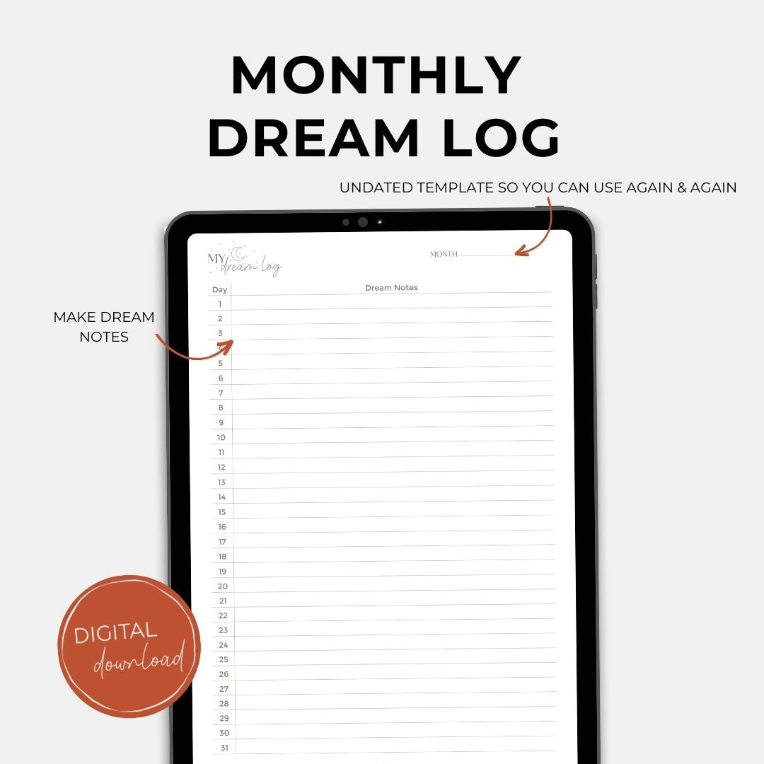 Digital Dream Journal, 8 pages BUNDLE, Digital Download, Printable, Dream Tracker/ Dairy/ Planner, Sleep Tracker, Sleep Journal