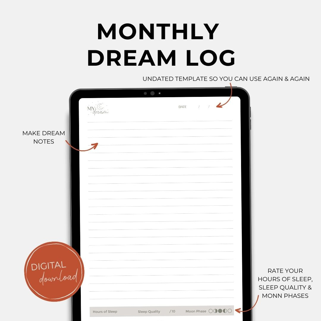 Digital Dream Journal, 8 pages BUNDLE, Digital Download, Printable, Dream Tracker/ Dairy/ Planner, Sleep Tracker, Sleep Journal