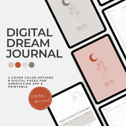 Digital Dream Journal, 8 pages BUNDLE, Digital Download, Printable, Dream Tracker/ Dairy/ Planner, Sleep Tracker, Sleep Journal