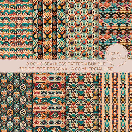 8 Boho Seamless Pattern Bundle • 300 dpi • for personal & commercial use