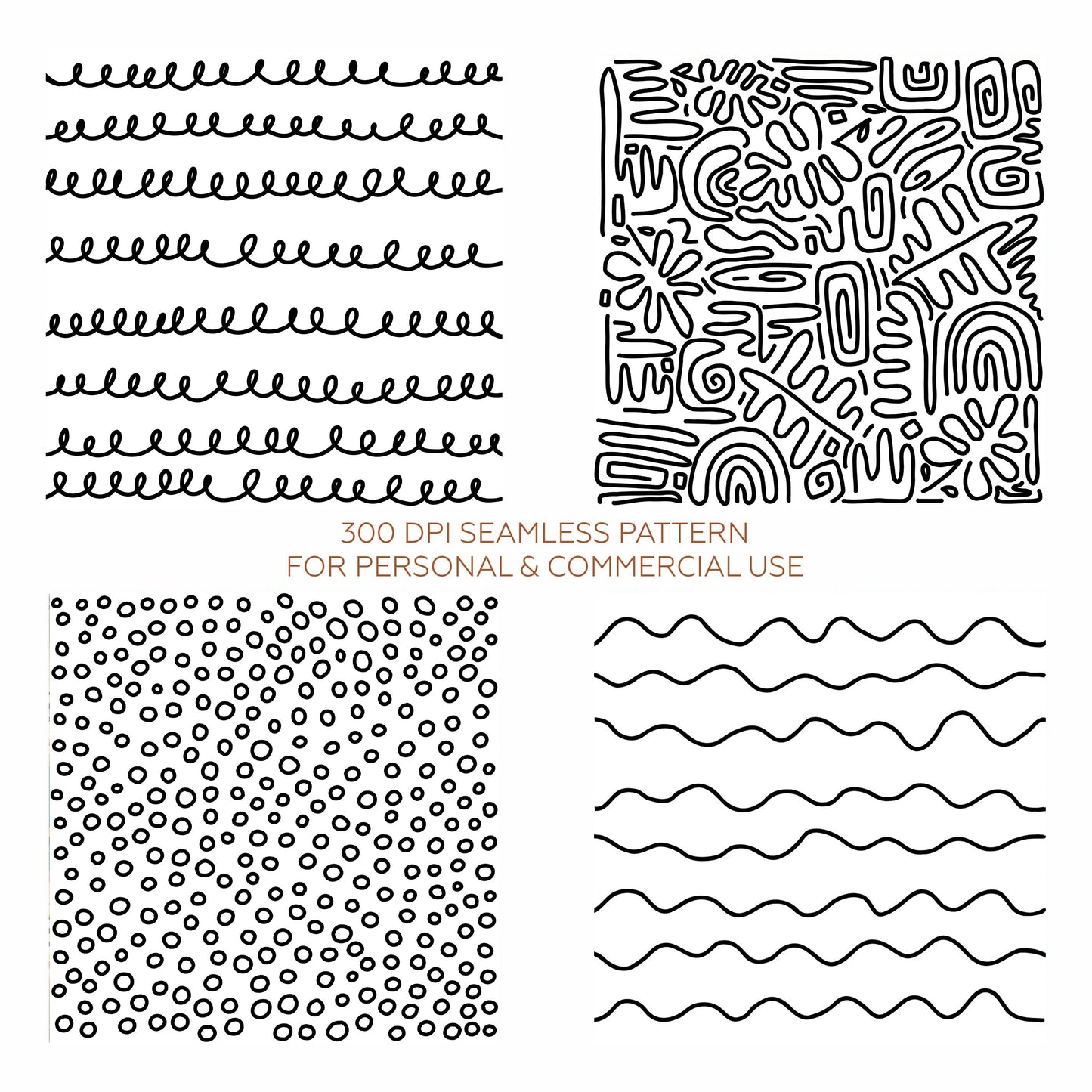 8 Doodle Seamless Pattern Bundle black & white • 300 dpi • for personal & commercial use