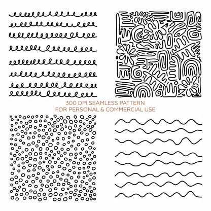 8 Doodle Seamless Pattern Bundle black & white • 300 dpi • for personal & commercial use