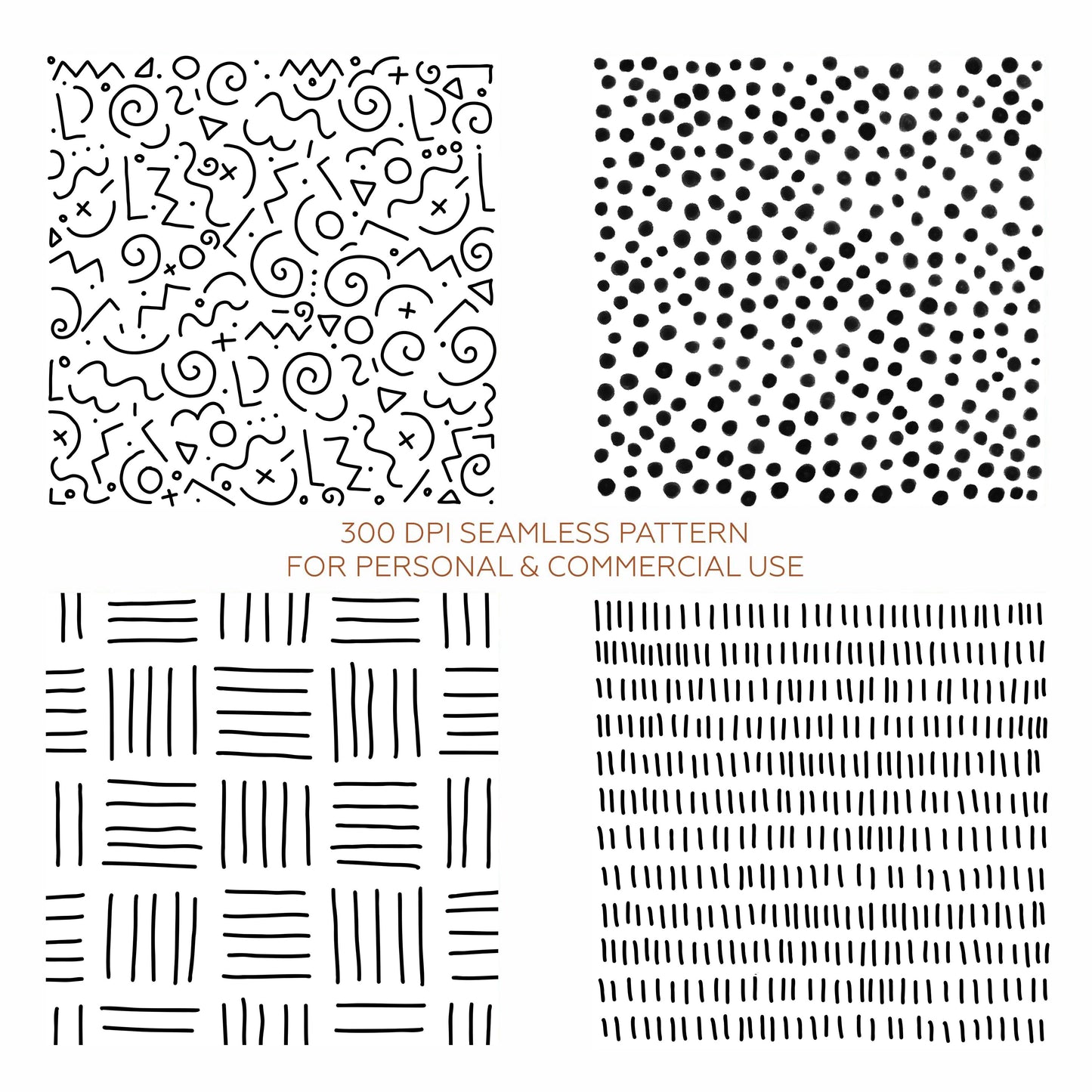 8 Doodle Seamless Pattern Bundle black & white • 300 dpi • for personal & commercial use