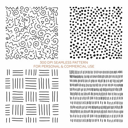 8 Doodle Seamless Pattern Bundle black & white • 300 dpi • for personal & commercial use