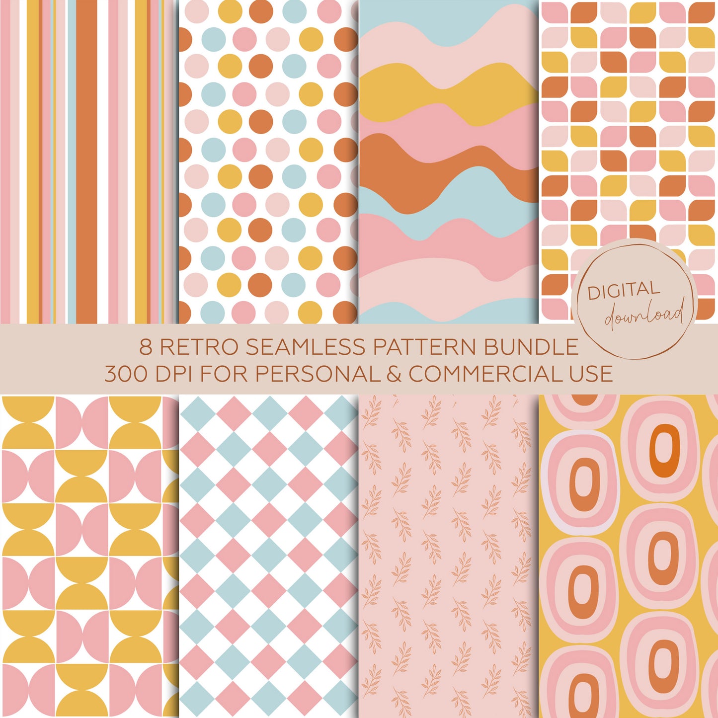 8 Retro Seamless Pattern Bundle • 300 dpi • for personal & commercial use