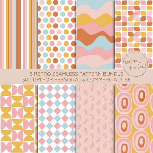 8 Retro Seamless Pattern Bundle • 300 dpi • for personal & commercial use